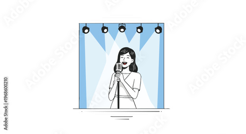 Woman singing on stage under spotlights