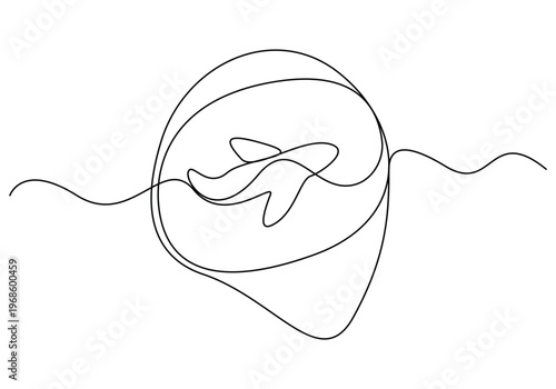 Continuous one line art aircraft flying in the sky vector illustration