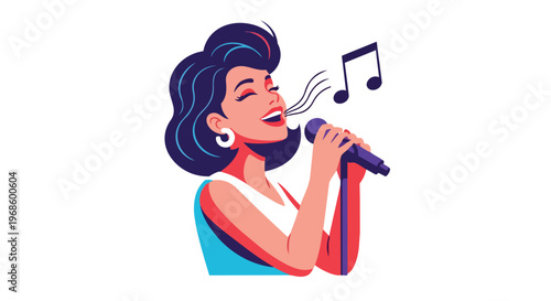 Retro Style Illustration of a Woman Singing into a Microphone