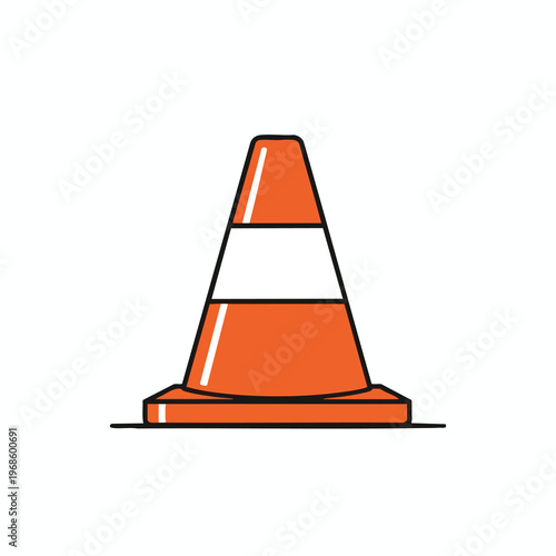 A simplified graphic of a bright orange traffic cone with white bands