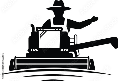 Farmer in combine harvester silhouette with represents agriculture and farming