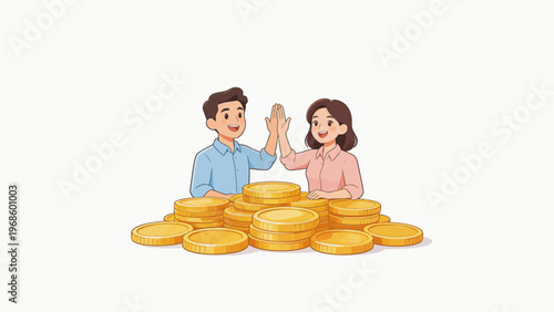 Two people celebrating with coins