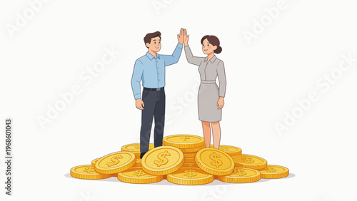 Business partners celebrating with coins