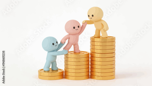 Three figurines on stacked coins