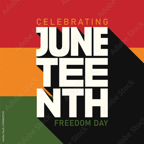 Juneteenth Freedom Day Celebration Typography Banner Design on Pan-African Colors Background. Ideal For Posters, Social Media, T-shirts, and African American Black History Month Content. June 19