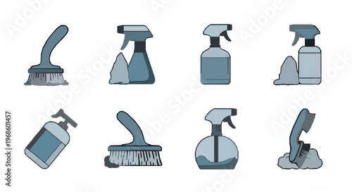 Minimalist Cleaning Tools Flat Icons Set for Digital Designers