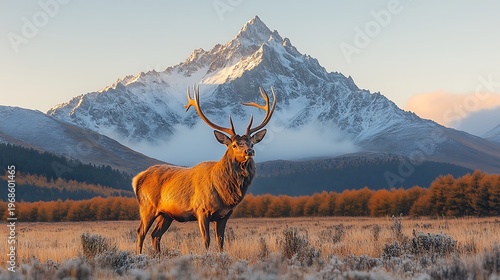 Majestic deer in mountainous landscape