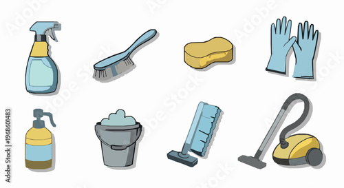 Illustrated Cleaning Essentials Kit for Home Maintenance