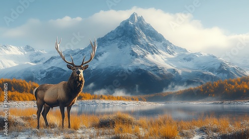 Majestic deer in autumn mountain landscape