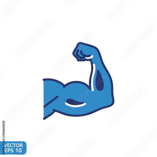 Blue flexed arm icon with dark blue outline, isolated on white