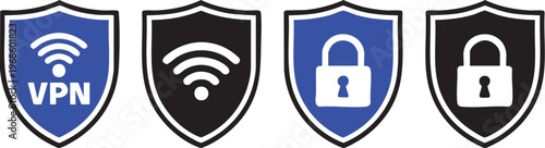 Cyber Security Shield Icons Set VPN WiFi Lock Data Protection Privacy Encryption Secure Internet Vector Pack