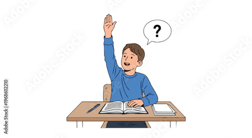 Schoolboy Raising Hand to Ask Question During Classroom Lesson
