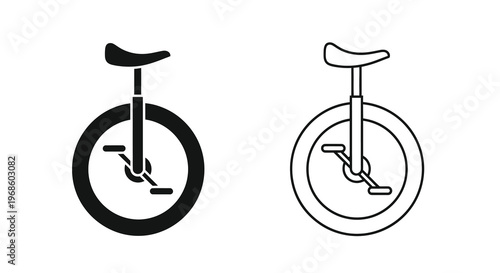 Two unicycle icons a filled black version and a white outline