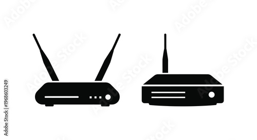 Black silhouette icons depicting two different wireless routers with antennas