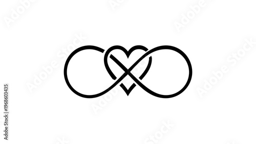 Minimalist vector illustration of an infinity symbol intertwined with a heart, representing eternal love, forever commitment, and polyamory. Scalable flat icon for romantic graphic designs.
