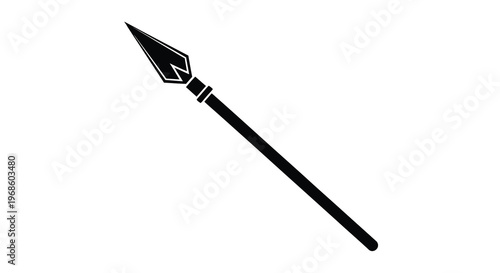 A simple black and white illustration of a traditional spear