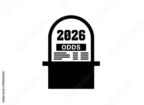 Betting window with 2026 odds display black silhouette icon. Horse racing gamble vector illustration