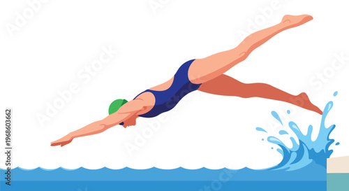 Woman swimmer diving into swimming pool water