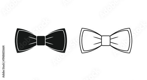 Two bow ties displayed one solid black and one white outline