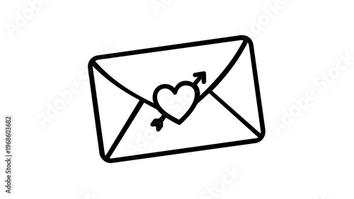 Minimalist vector icon illustration of a love letter envelope with a heart seal and Cupid's arrow, perfect for Valentine's Day, romantic messages, wedding invitations, and greeting cards.