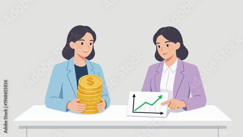 Two women discussing money and growth