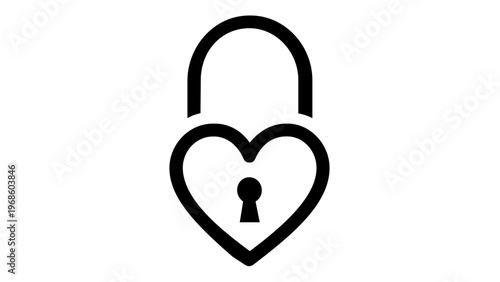 Heart Shaped Padlock Vector Icon Illustration, Minimalist Black and White Design of a Lock with a Heart Body and Keyhole, Symbolizing Love, Security, Romance, Commitment, and Protection, Scalable.