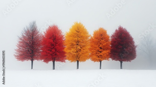 Autumn trees in a row