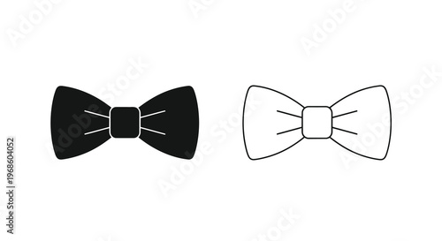 Two bow ties displayed one black one white in a simple graphic