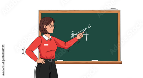 Female Teacher Explaining Geometry Lesson on Blackboard