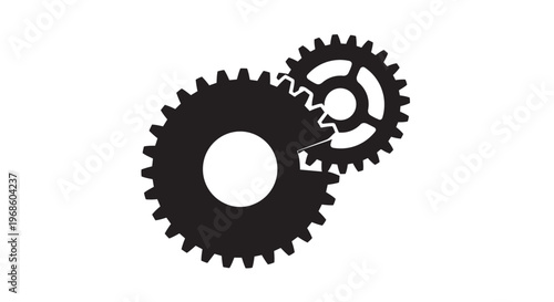 Industrial gear icons, mechanical symbols, black cogwheels, engineering graphics
