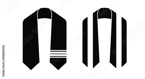Two black religious garments a tallit and a stole displayed side by side