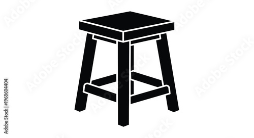 Simple black silhouette of a wooden stool with four legs