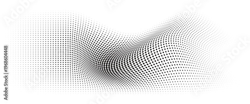 Flowing Wave Dot Halftone Pattern: Curve Gradient Shape on Transparent Background. Suitable for AI, Tech, Network, Digital, Science, and Technology Themes.