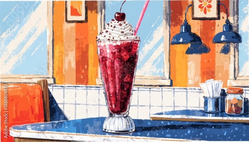 Delicious Tall Glass Milkshake Topped with Whipped Cream, Gigapixel Standard v2 4x