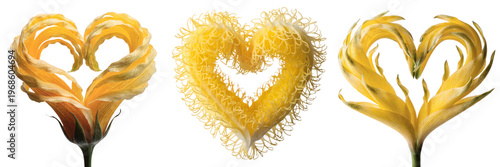  Set of Yellow flower heart shape isolated on a transparent background