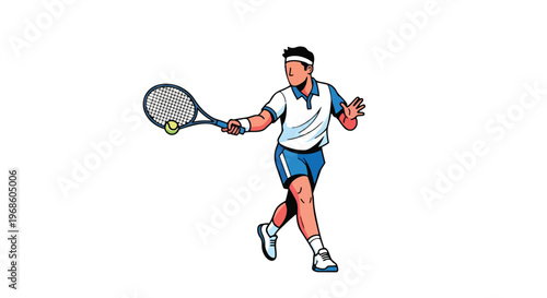 Illustration of a Tennis Player Hitting a Ball with a Racket