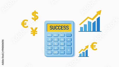Calculator with success and currency symbols