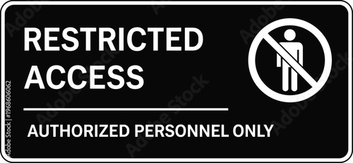 Restricted Access Authorized Personnel Only Sign with Prohibited Person Icon Black and White Security Notice for Safety Compliance and Controlled Areas