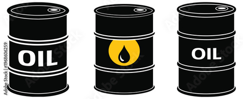 Industrial oil barrels, for storing crude oil, gasoline, or other petrochemicals, representing fuel storage, petroleum industry, and energy resources, minimal flat design, vector illustration isolated