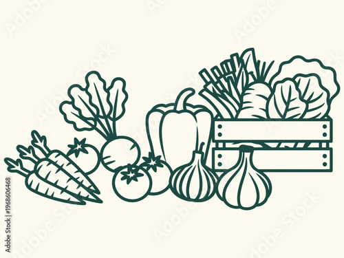Vegetable crate set outline sketch vector illustration
