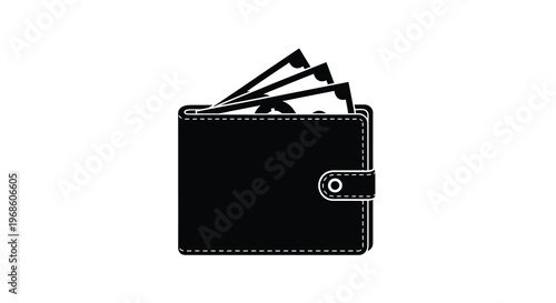 A black and white illustration of a wallet with cash protruding