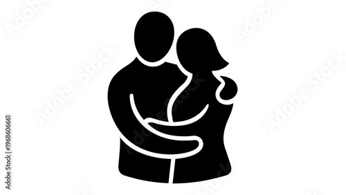 Minimalist vector illustration of a couple embracing, representing love, romance, and emotional support. Flat icon design with teal and blue gradients, scalable AI-generated graphic for web.