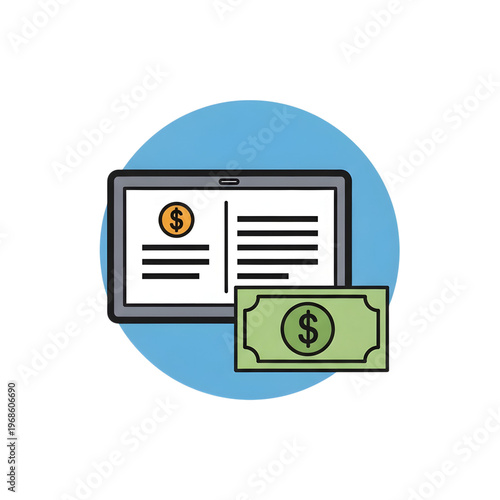 Blue piggy bank with dollar bills and coins money