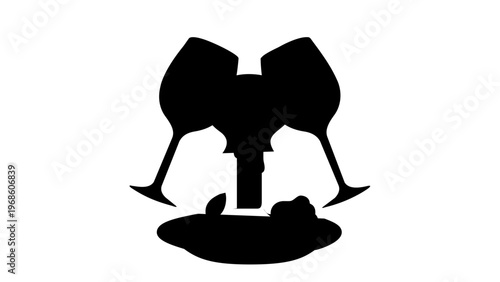 Romantic dinner vector icon illustration featuring two clinking red wine glasses over a lit candle and a single red rose, flat minimalist design for Valentine's Day, date night, and love.