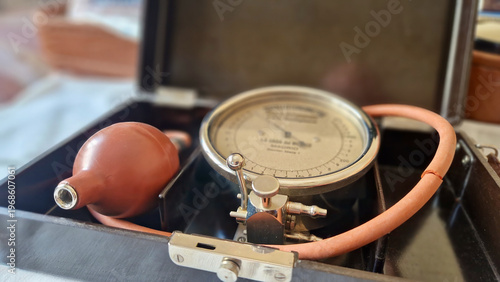 Photos Antique aneroid sphygmomanometer measuring blood pressure in case
