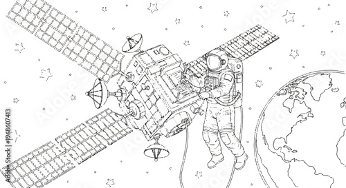 Space Station, Astronaut, Satellite, Space Exploration Vector Illustration