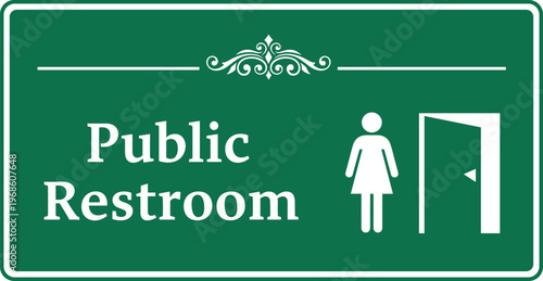 Public Restroom Sign with Female Icon and Door Symbol Green Wayfinding Design for Toilets Facilities Hygiene Areas and Building Navigation Systems