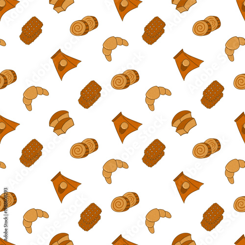 Hand drawn bread seamless pattern, bread pattern in doodle style