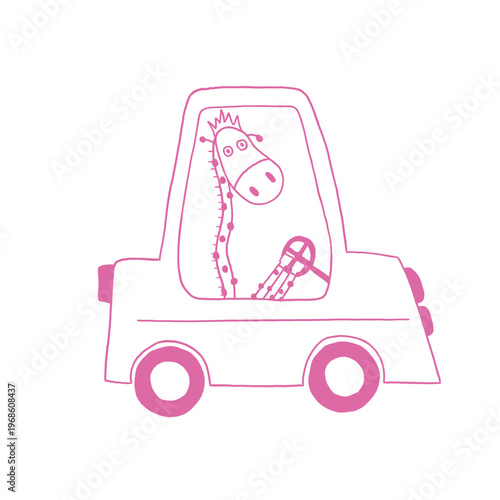 kids drawing giraffe on car cartoon illustration