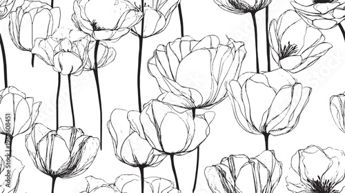 A seamless vector background featuring a flawless pattern of tulips and roses.